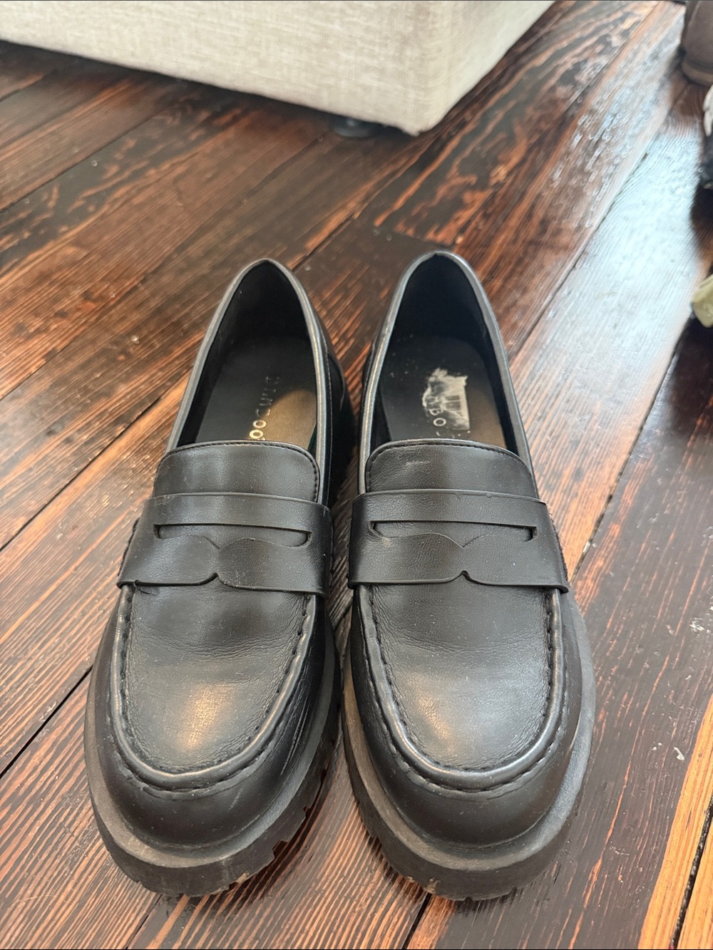 Womans Black Faux Leather Penny Loafers - Classic Slip-On Dress Shoes